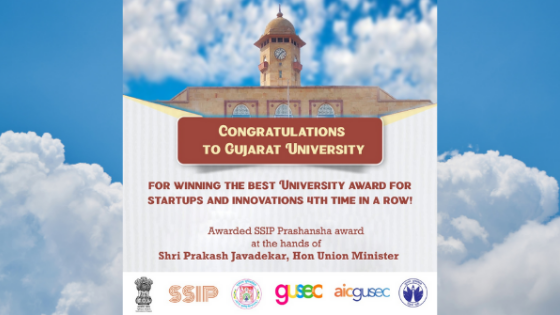 Gujarat University wins Best University Award for Startups and Innovations for the Fourth Consecutive Time